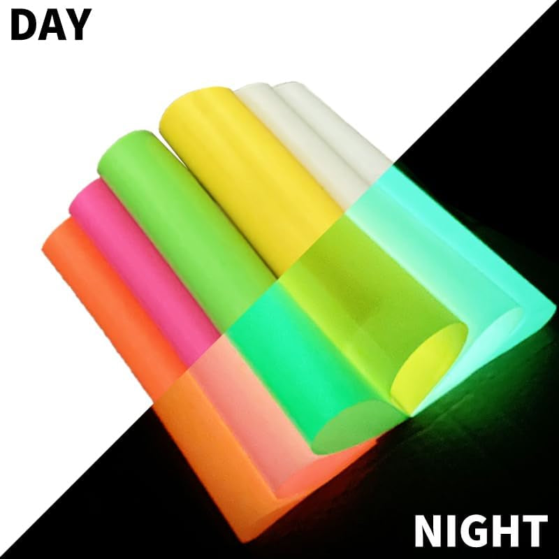 3D Puff Glow in the Dark Heat Transfer Vinyl Luminous Fluorescent Color HTV Puff Vinyl 6 Sheets 12"X10"For Heat Press T Shirt…