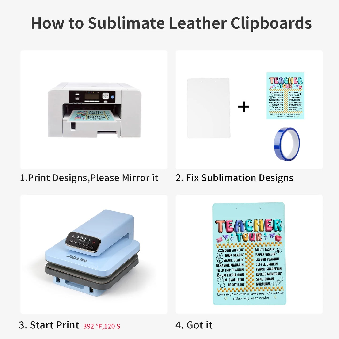 Sublimation Clipboards Blanks White PU Leather Front A4 8 Pack