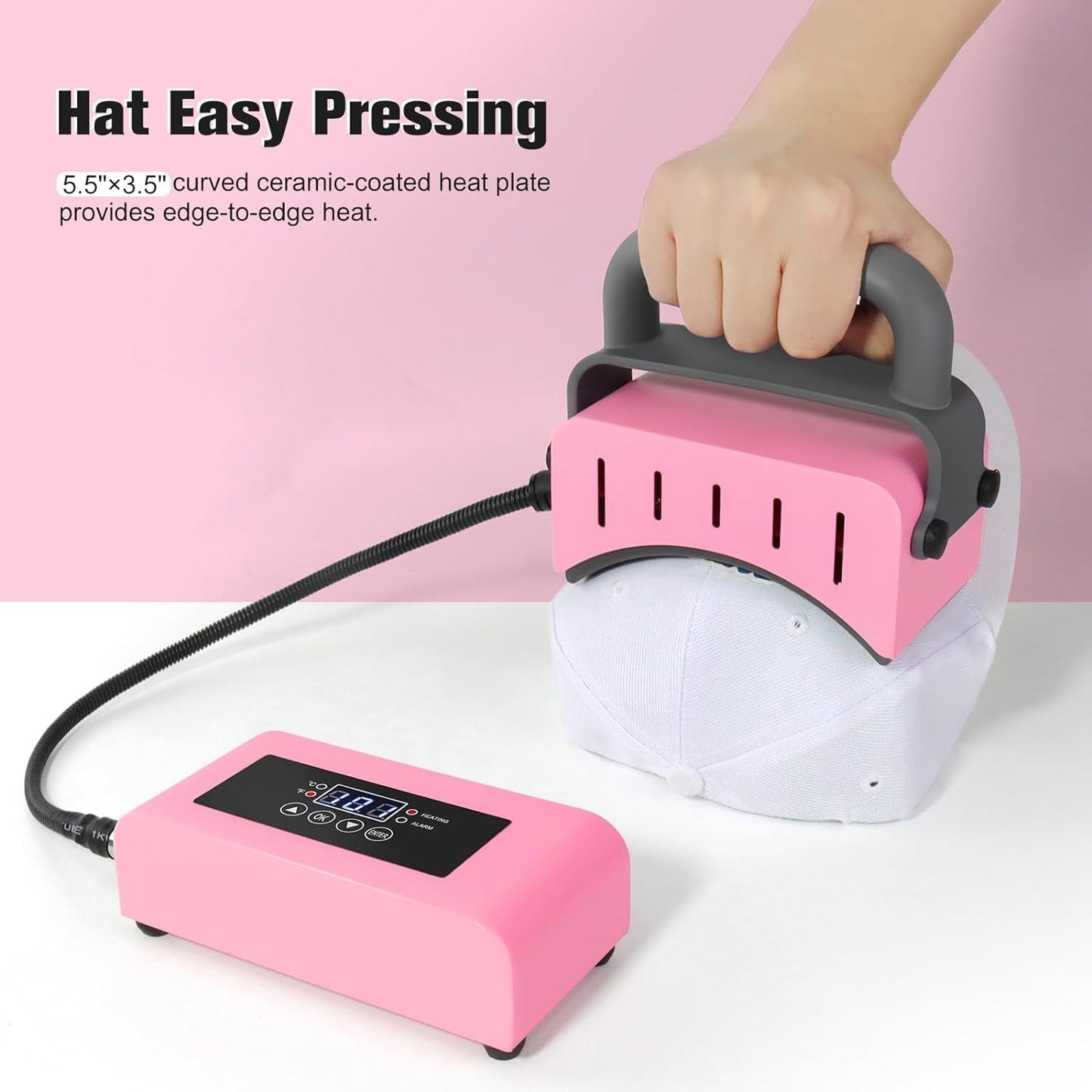 Hat Press and Heat Press Combo, 2-In-1 Heat Press Machine for Caps, T-Shirts, Bags, Portable Mini Hat Heat Press with Pressing Base, Precise Temperature&Time Control