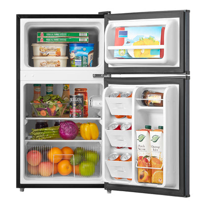 3.2 Cu Ft Two Door Compact Refrigerator with Freezer, Black Stainless Steel Look