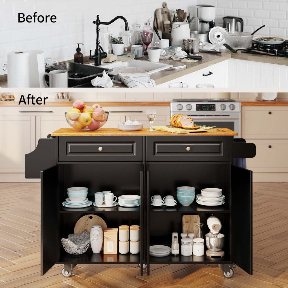 Kitchen Island with Storage,  Kitchen Island Cart with Drop Leaf, Black