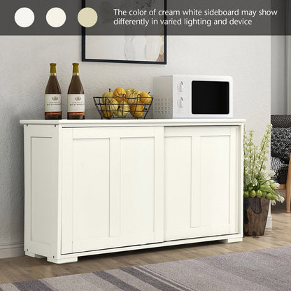 Kitchen Storage Cabinet Sideboard Buffet Cupboard Wood Sliding Door Pantry Cream White