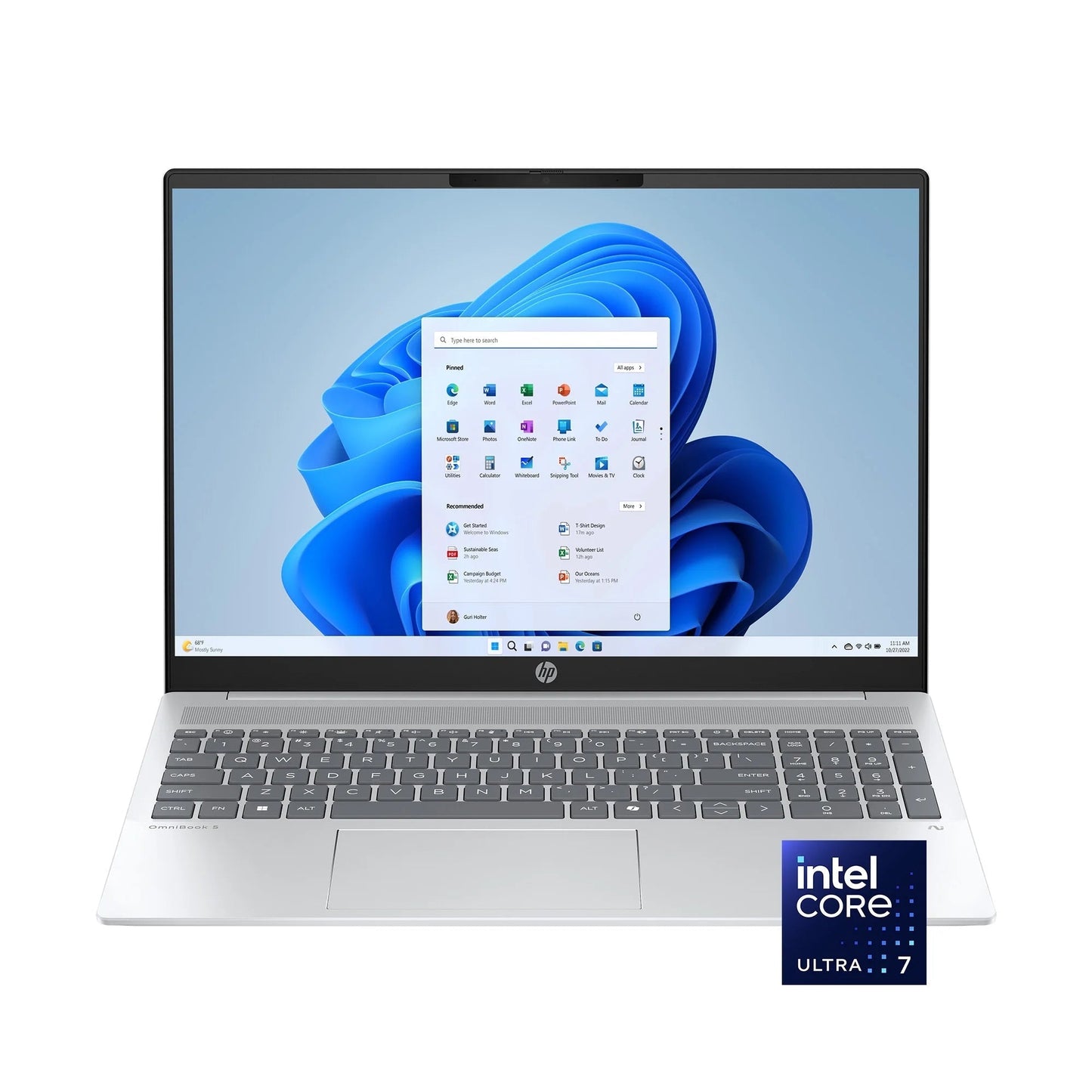 Omnibook 5 16 Inch 2K Touch Laptop AI PC Intel Core Ultra 7 255U 16GB RAM 1TB SSD Glacier Silver