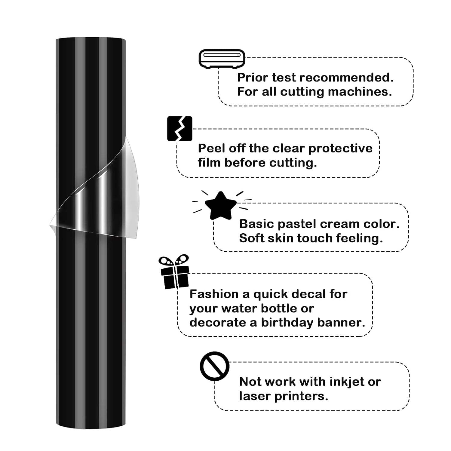 001 Vinyl Glossy Permanent Adhesive Vinyl for Craft Decal Projects 12" X 10Ft, Glossy Ink Black