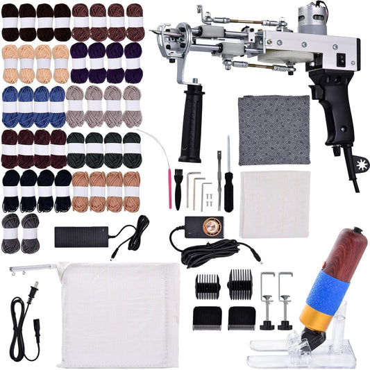 Rug Tufting Frame,100W Rug Tufting Guns with Carpet Trimmer Kit,Cut Loop Pile Carpet Guns& Carving Clippers, Rug Maker Machine Starters Kit& Trimmer& Cloth& Yarn(Olive Black)