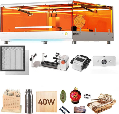 TOOCAA 40W Laser Engraver and Cutter Machine with 5 in 1 Rotary Roller Set,Smart Camera,Air Assist,Honeycomb Panel, 22" X 22" Bed Size Enclosed Laser Engraver Cutting Machine for Tumblers Wood Metal