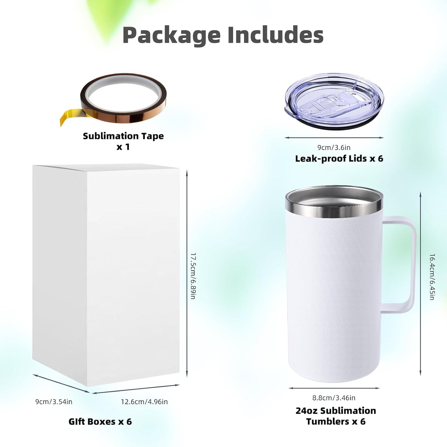 Colorsub 24Oz Sublimation Coffee Mugs with Handle Straight Matte Travel Coffee Cups Insulated Stainless Steel Tumblers with Gift Box, Heat Tape for Hot Cold Drinks, 6 Pack