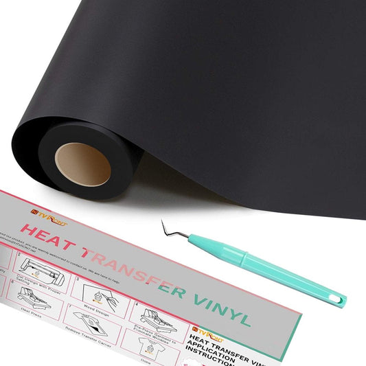 12" X 25FT Black HTV Vinyl Iron on Heat Transfer Vinyl for Cricut & All Cutter Machine