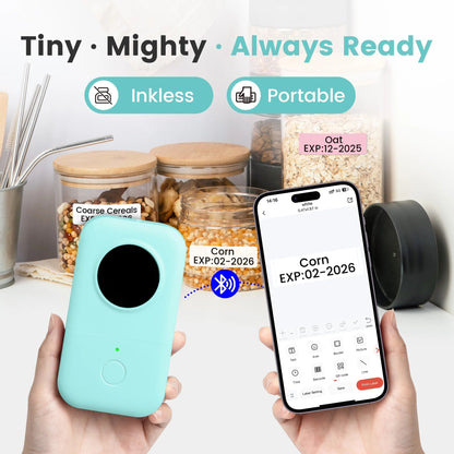 D30 Thermal Label Printer, Bluetooth Wireless Mini Pocket Smartphone Label Maker Machine with Tape, Compatible with Ios/Android, for Home, Office, and Supermarket(Gn)