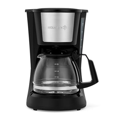 Holstein Housewares - 5 Cup Drip Coffee Maker - Convenient and User Friendly with Permanent Filter, Borosilicate Glass Carafe, Water Level Indicator, Auto Pause /Serve and Keep Warm Functions, Teal