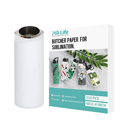 PYD Life 210 Sheets Butcher Paper for Sublimation Heat Press Sheets 8.3 x 9.4 Inch Fit 20 OZ Skinny Tumblers Print with Tumbler Heat Press No Cutting No Waste No Hassle Protect Heat Press