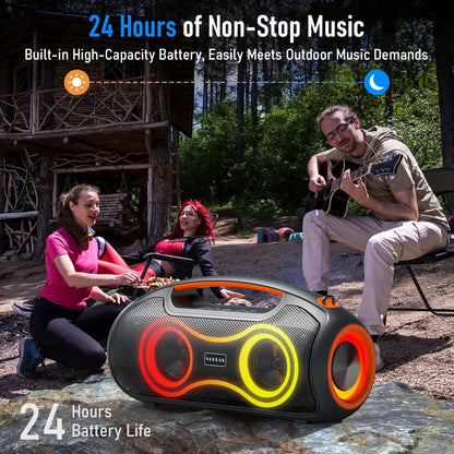 Portable Bluetooth Speaker with Bass Boost, IP65 Waterproof Outdoor Wireless Loud Speaker with Disco Dynamic Light, 180W Power and USB/AUX/TF Input for Party