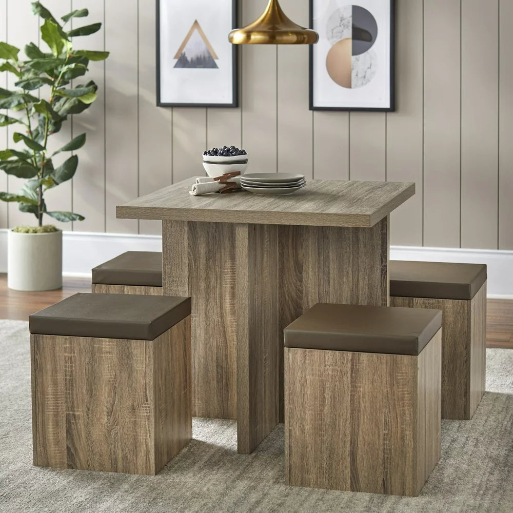 5-Piece Dexter Dining Room/Kitchen Set with Storage Ottoman, Multiple Colors