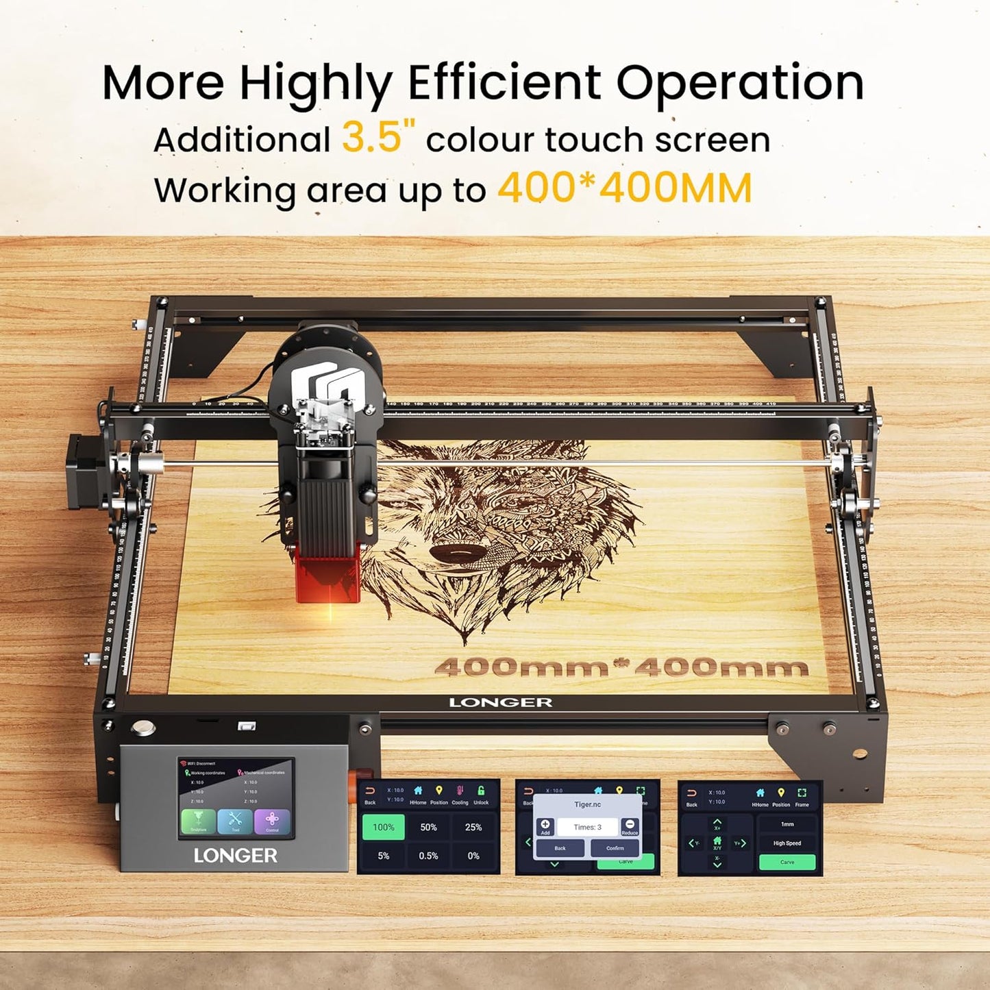 LONGER Ray5 5W Laser Engraver, High-Speed DIY Laser Engraver with 3.5" Touch Screen, Offline Use, 400×400Mm Area, CNC Laser Engraving Machine for Wood, Metal, Acrylic & Glass