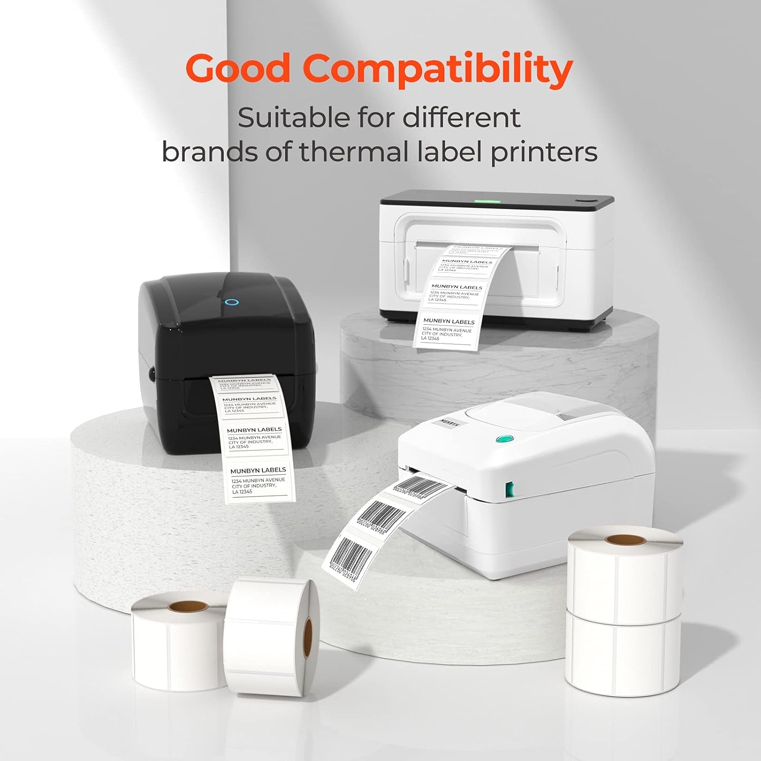 MUNBYN 2.25"X1.25" Thermal Sticker Labels, Self-Adhesive Barcode Label Paper for Direct Thermal Printer and Business, Multi-Purpose Rectangle Address Shipping Mailing Stickers,4000 Sheets/4 Rolls