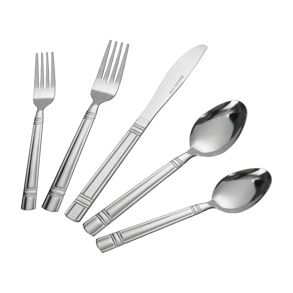 49 Piece Elena Stainless Steel Flatware and Organizer Tray Value Set Silver, Service for 8