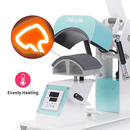 PYD Life Caps Hat Heat Press Machine Mint Green 6.5" x 3" for Sublimation Printing and HTV DIY Projects,with 2 Pieces Silicone Mats(5.9" x 3.15",5.9" x 3.74")