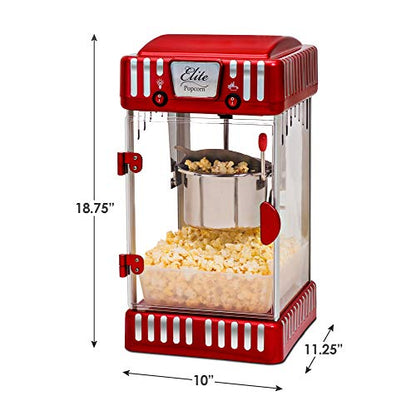 Elite Gourmet EPM-250 Maxi-Matic 2.5 Ounce Classic Carnival, Tabletop Kettle Popcorn Popper Machine, Retro-Style, Movie Hot Buttered Popcorn, Red