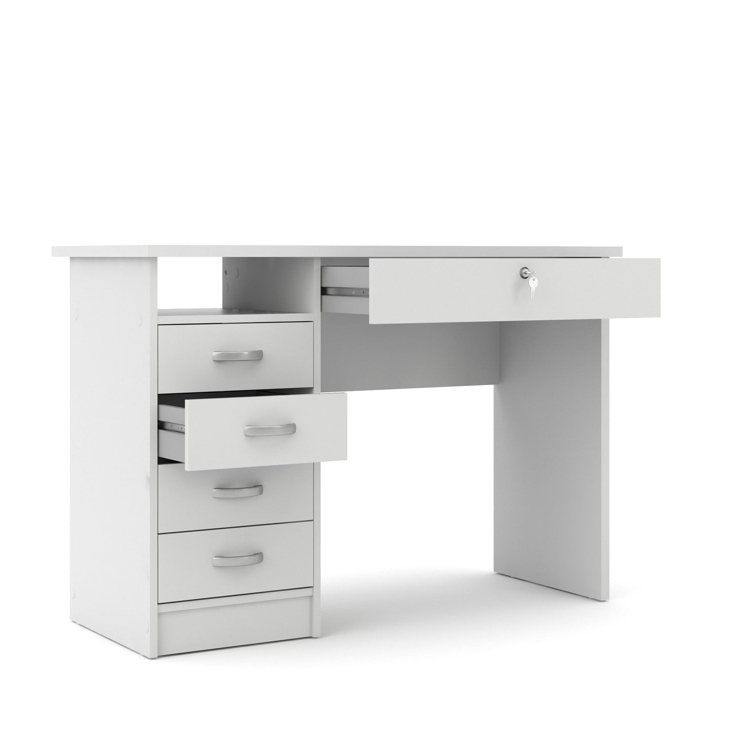 Walden 5 Drawer Office Desk with 1 Locking Drawer for Adults, White