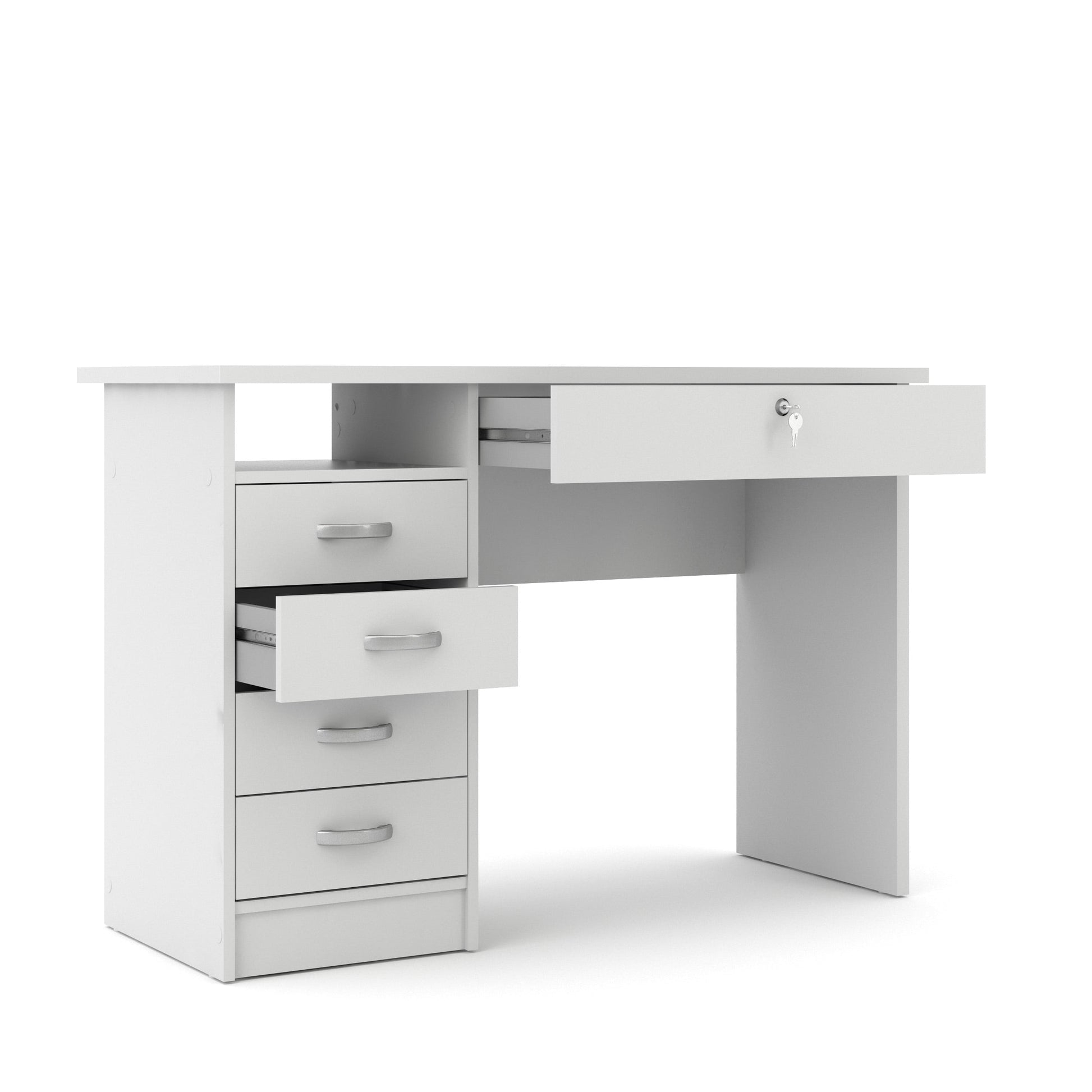 Walden 5 Drawer Office Desk with 1 Locking Drawer for Adults, White