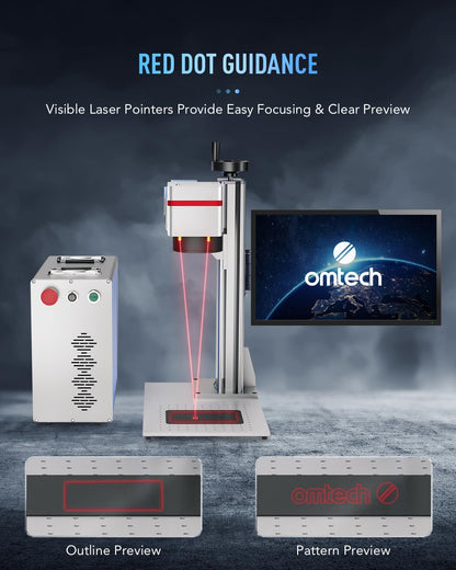 Omtech 50W Fiber Laser Engraver with Lightburn and Rotary Axis, Laser Engraving Machine with Red Dot Pointer, 7.9X7.9 Solid State Laser Marking Etching Machine for Metal Steel Gold Jewelry More