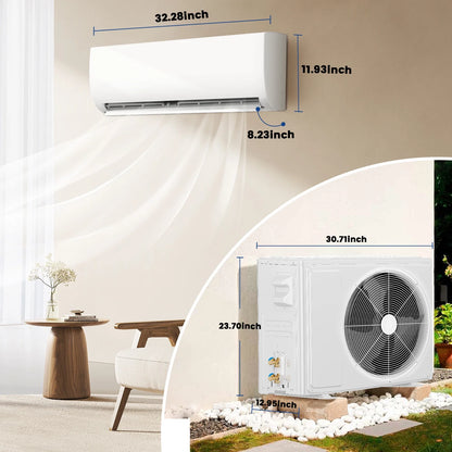 9000BTU Mini Split Air Conditioner Heat Pump,19 SEER2 115V Split Ac Unit with Remote AC Cool up to 650 Sq. Ft,Variable Frequency Cooling and Heating，R32 Refrigerant & Installation Kit, White