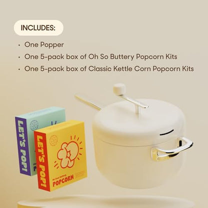 Popsmith Popcorn Popper in Butter - 6 Quart Stovetop Popcorn Machine - Stainless Steel Popcorn Maker Compatible with All Stovetops