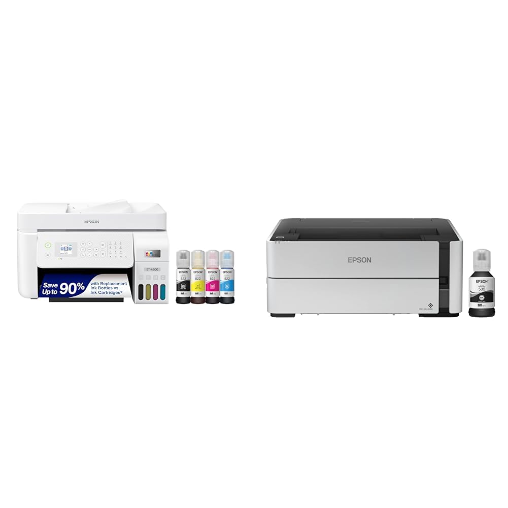 Epson EcoTank ET-4800 Wireless All-in-One Cartridge-Free Supertank Printer with Scanner, Copier, Fax, ADF and Ethernet – Ideal-for Your Home Office, White