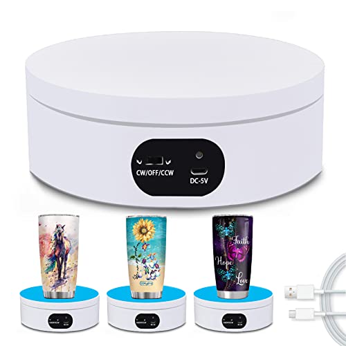 YVV Turner Cup Rotating Display Stand for Epoxy Glitter Tumbler, 360 Degree Automatic Mute Rotating Turntable for Photography Products Tumbler Making Supplies Spinner 4.72 * 1.77in Motorized Rotation