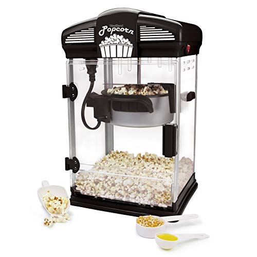 West Bend Stir Crazy Movie Theater Popcorn Popper, Gourmet Popcorn Maker with Nonstick Popcorn Kettle, Measuring Tool and Scoop , 4 Qt, Blue