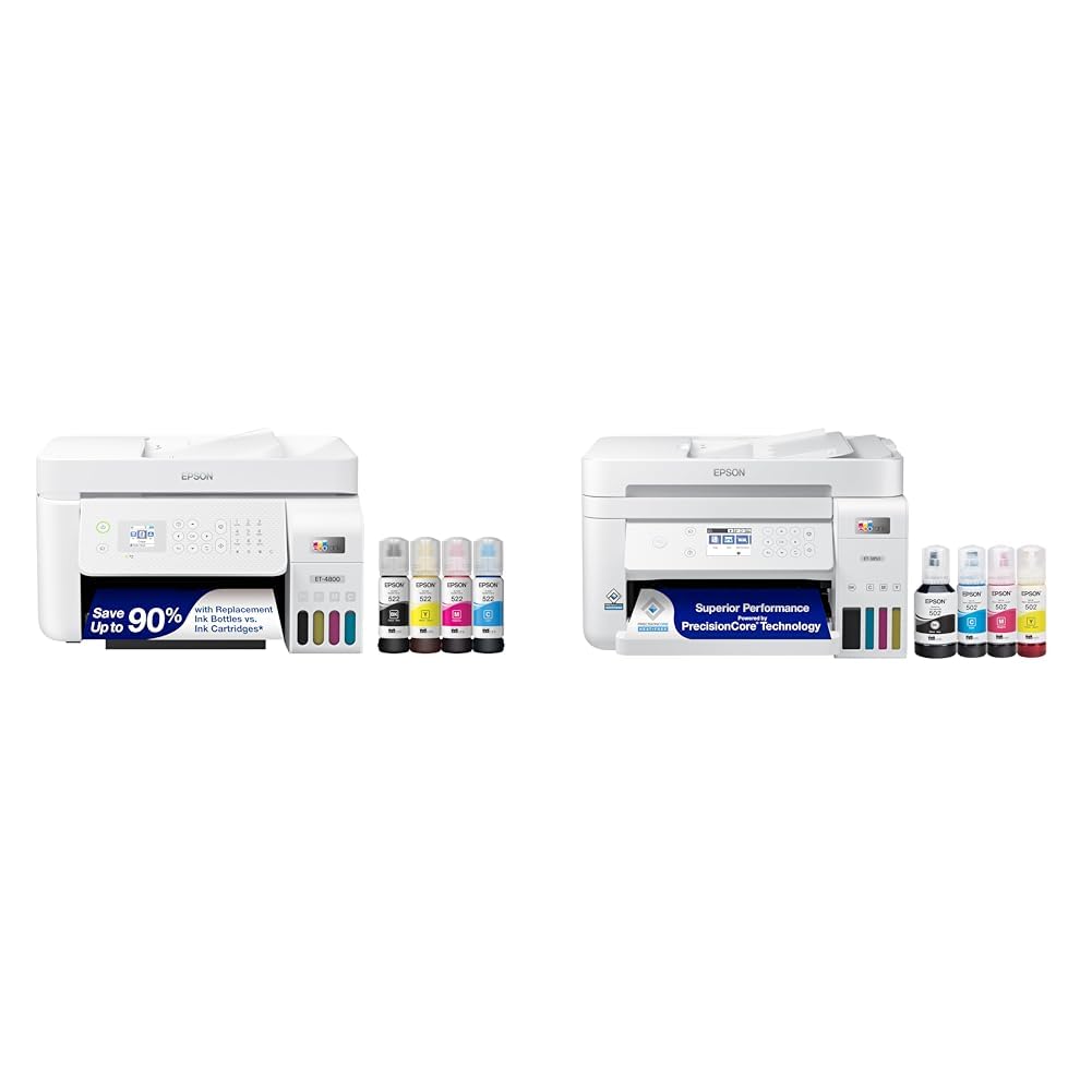 Epson EcoTank ET-4800 Wireless All-in-One Cartridge-Free Supertank Printer with Scanner, Copier, Fax, ADF and Ethernet – Ideal-for Your Home Office, White