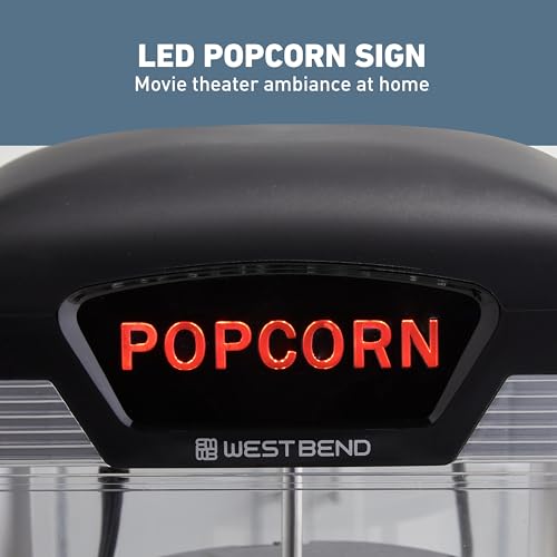 West Bend Stir Crazy Movie Theater Popcorn Popper, Gourmet Popcorn Maker with Nonstick Popcorn Kettle, Measuring Tool and Scoop , 4 Qt, Blue