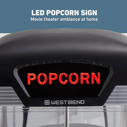 West Bend Stir Crazy Movie Theater Popcorn Popper, Gourmet Popcorn Maker with Nonstick Popcorn Kettle, Measuring Tool and Scoop , 4 Qt, Blue