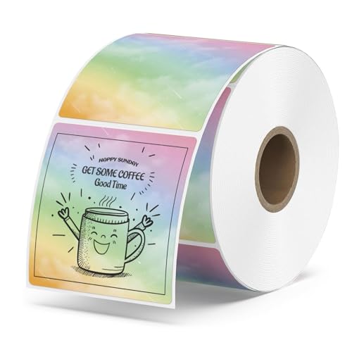 MUNBYN Flower Thermal Labels, 2.25" Rainbow Color Thermal Stickers, Circle Thermal Labels for DIY Business Logo, Small Business, 500 Labels/1 Roll