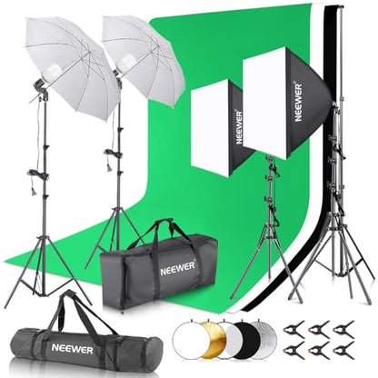 NEEWER Photography Lighting kit with Backdrops, 8.5x10ft Backdrop Stands, UL Certified 5700K 800W Equivalent 24W LED Umbrella Softbox Continuous Lighting, Photo Studio Equipment for Photo Video Shoot