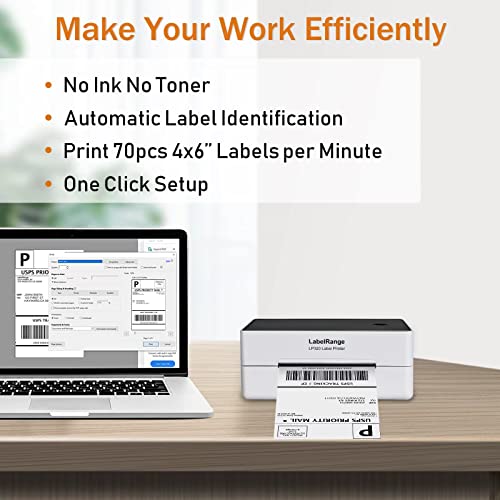 LabelRange Ecommerce Label Printer, Bluetooth Thermal Shipping Label Printer, 4x6 Thermal Printer Compatible with Android, iOS, Windows, Amazon, Ebay, Shopify, Etsy, USPS, Pirate Ship, Shippo
