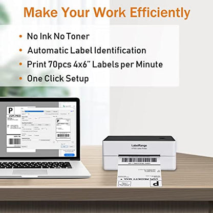 LabelRange Ecommerce Label Printer, Bluetooth Thermal Shipping Label Printer, 4x6 Thermal Printer Compatible with Android, iOS, Windows, Amazon, Ebay, Shopify, Etsy, USPS, Pirate Ship, Shippo