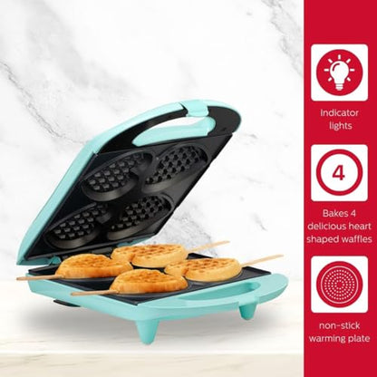 Holstein Housewares - Non-Stick Heart Waffle Maker, Mint - Makes 4 Heart-Shaped Waffles in Minutes