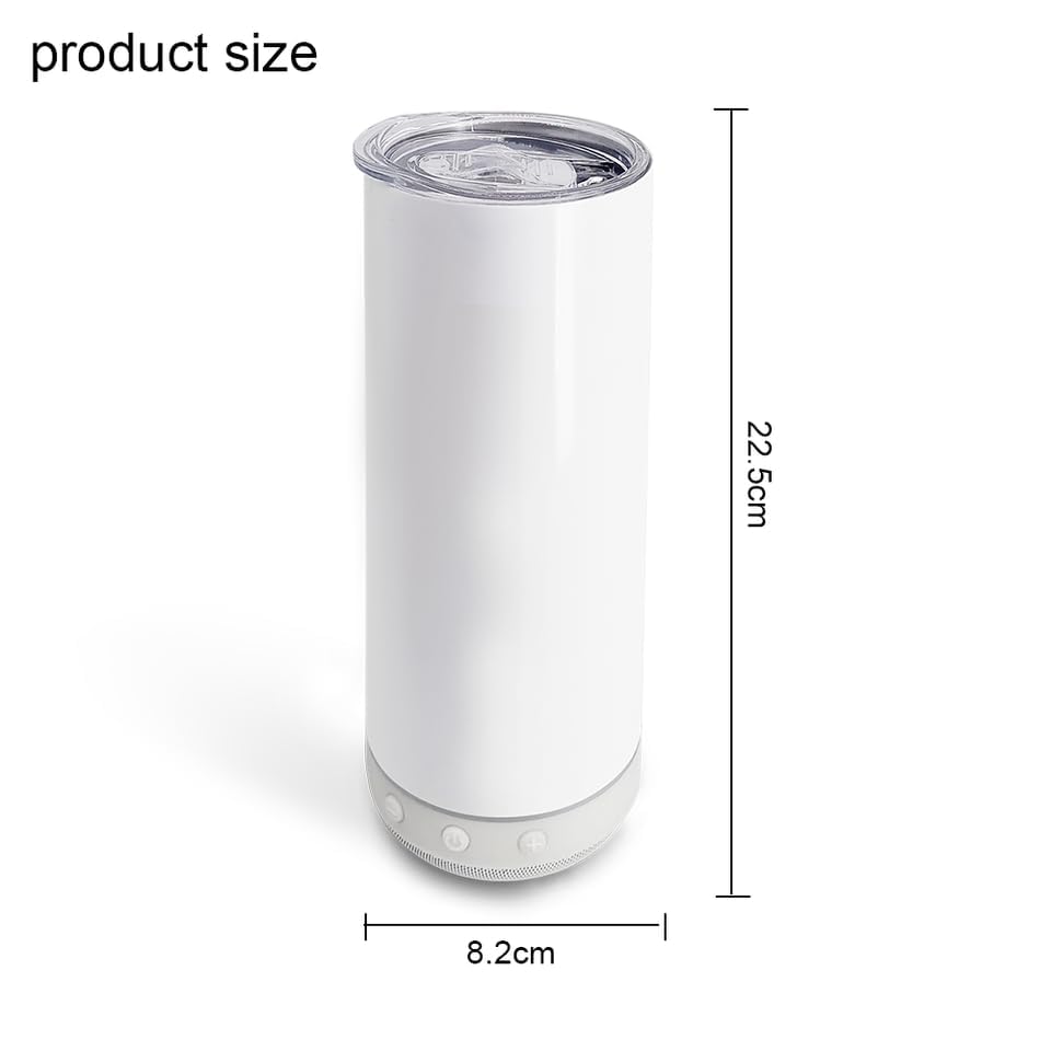 20oz Sublimation Tumbler Blank Bluetooth Tumbler with Straw and Lid, Double-Wall Stainless Steel Vacuum Insulation cups, RemovableRechargeable Bluetooth Wireless Speaker