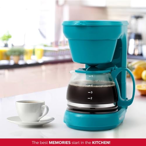 Holstein Housewares - 5 Cup Drip Coffee Maker - Convenient and User Friendly with Permanent Filter, Borosilicate Glass Carafe, Water Level Indicator, Auto Pause /Serve and Keep Warm Functions, Teal