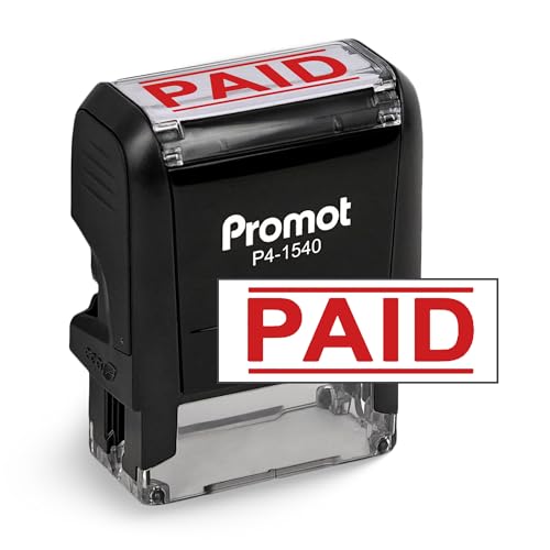 Promot Paid Stamp Self Inking Stamp - Paid Stamp for Office, Accounts Payable Stamp - Rubber Stamps for Retail Use, Red Ink Stamp, Self Inking Stamp for Business Supplies, Paid Stamper