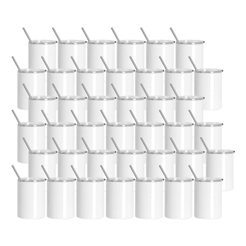 PYD Life 40 Pack Sublimation Tumblers Cups Blanks with Lids and Straws Bulk White Stainless Steel Straight Tumblers for Kids,for Cricut Mug Press Sublimation Oven Printing