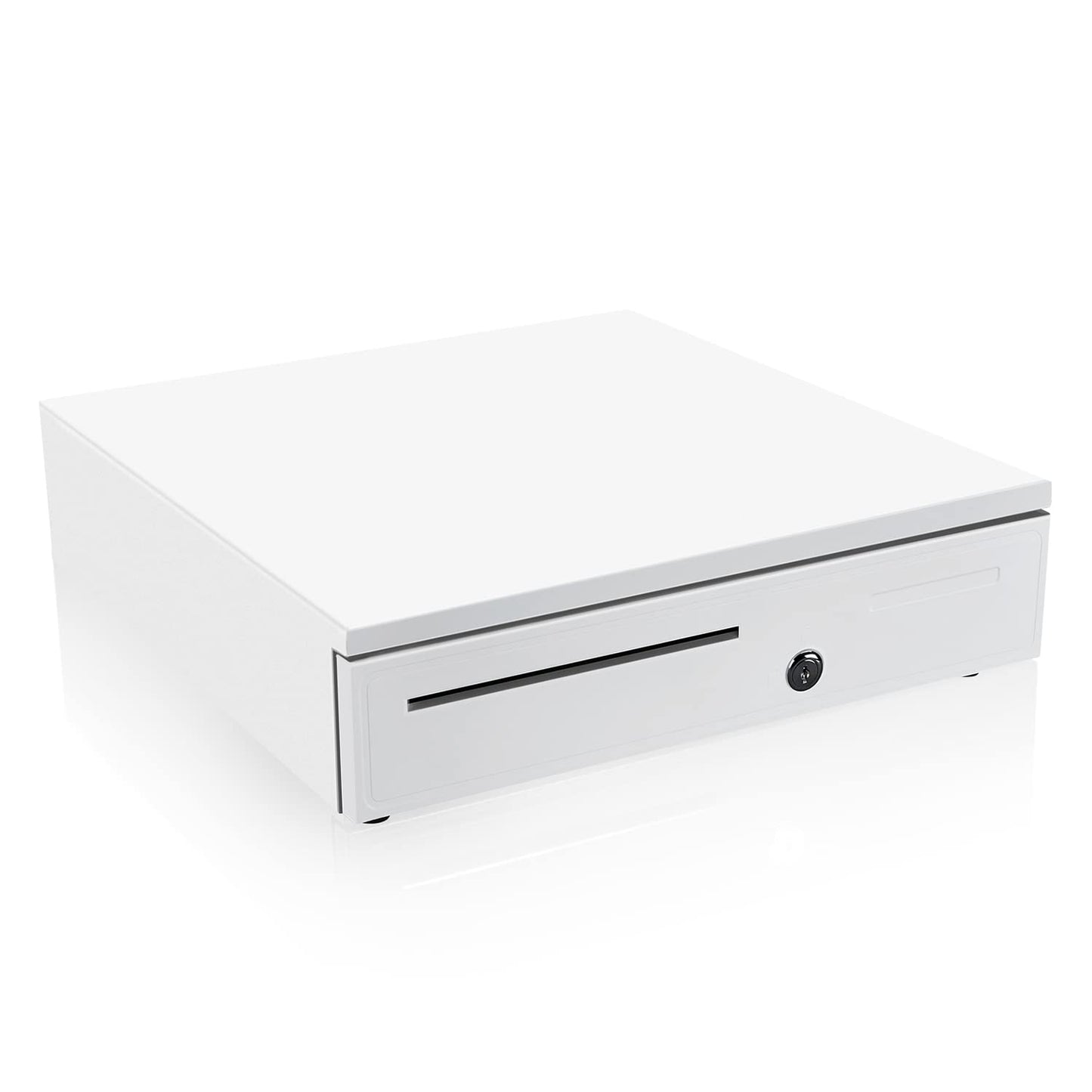 MUNBYN White Cash Drawer, 16" Heavy Duty Cash Register for Point of Sale (POS) System, 5 Bill/5 Coin, Removable Coin Tray, RJ11/RJ12 Interface 2 Key-Lock, Works for Square Business, Money Drawer