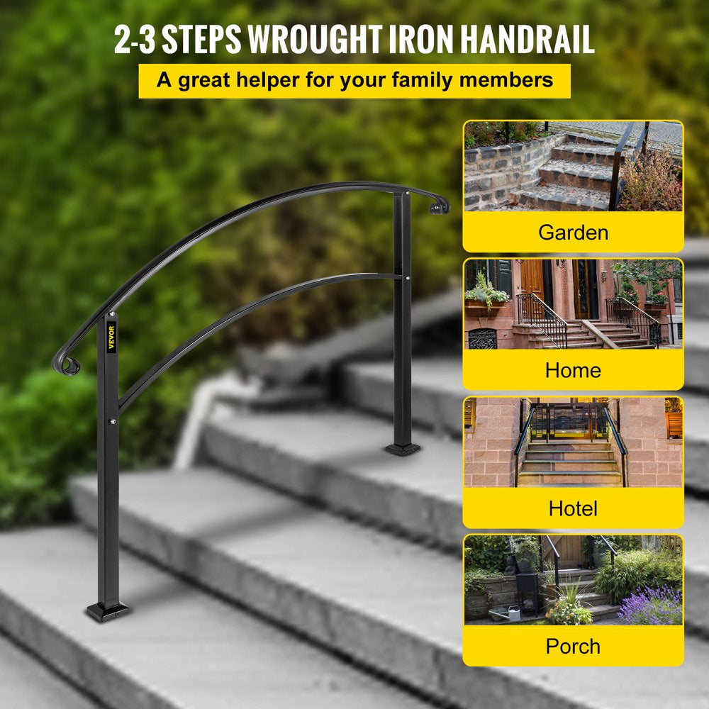 brand 1-3 Step Handrail Rackable to a Range of 0°To 45°Matte Black Stair Rail Wrought Iron Handrail with Installation Kit Hand Rails for Outdoor Steps