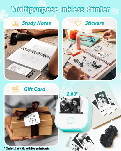 Phomemo Sticker Printer- T02 Print Pods Mini Sticker Printer Maker, Inkless Machine Portable, Bluetooth Thermal Pocket Photo Maker for Study Notes, Daily, Photos, DIY, Green
