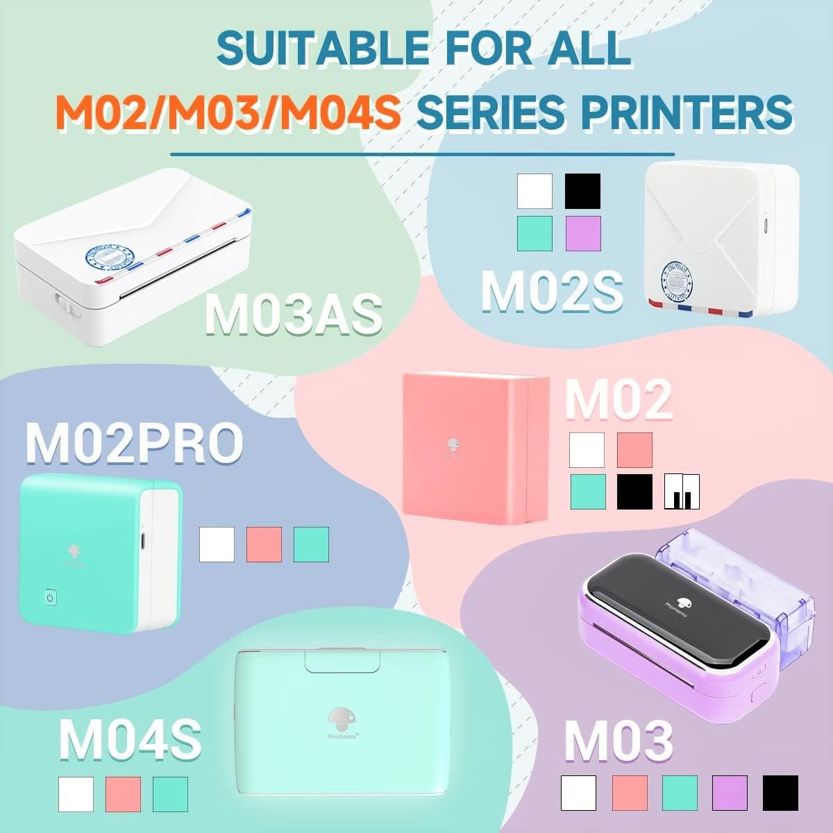 Phomemo Adhesive Thermal Sticker Paper, 50Mm-53Mm Width, White/Transparent/Semi-Transparent, 112 Sheets, Compatible with Phomemo M02/M03/M04 Series Bluetooth Thermal Pocket Printers