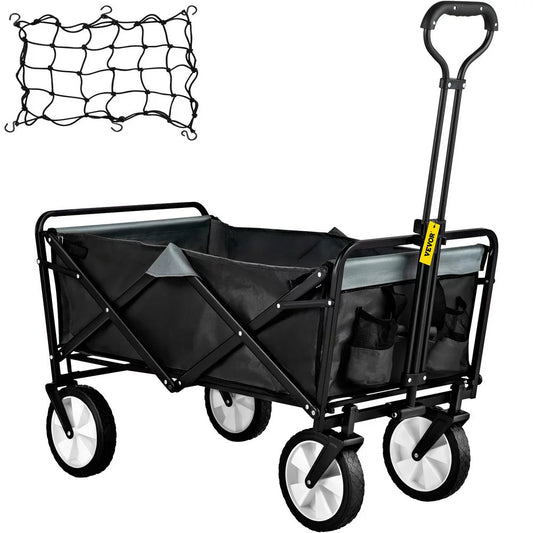 brand Collapsible Wagon Cart ,Folding Wagon Cart , 176 Lbs Load Beach Wagon Oversized Wheels, Portable Folding Wagon Adjustable Handles for Beach, Garden, Sports, Camping, Black & Gray