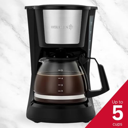 Holstein Housewares - 5 Cup Drip Coffee Maker - Convenient and User Friendly with Permanent Filter, Borosilicate Glass Carafe, Water Level Indicator, Auto Pause /Serve and Keep Warm Functions, Teal