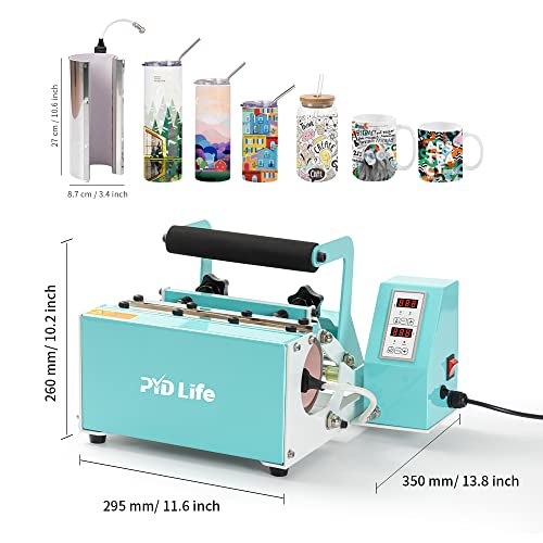 PYD Life 110 V Tumbler Heat Press Machine Mint Green Mug Press Machine for 12 OZ 16 OZ 20 OZ 30 OZ Straight Sublimation Blanks Skinny Tumbler Mugs Cups Water Bottles Sublimation Print