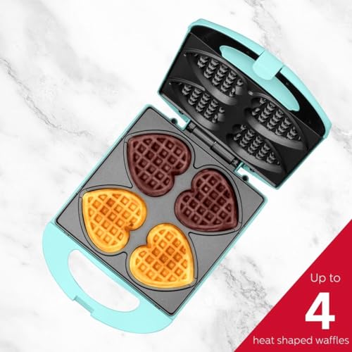 Holstein Housewares - Non-Stick Heart Waffle Maker, Mint - Makes 4 Heart-Shaped Waffles in Minutes